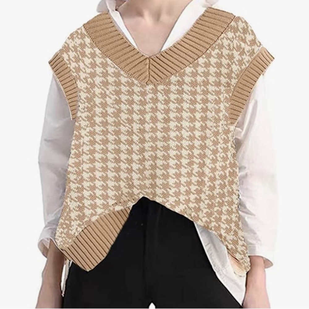 Houndstooth Pattern Knit Sweater Vest Top